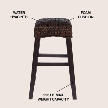 Maui Rustic Bohemian Hyacinth/Wood Backless Counter Stool